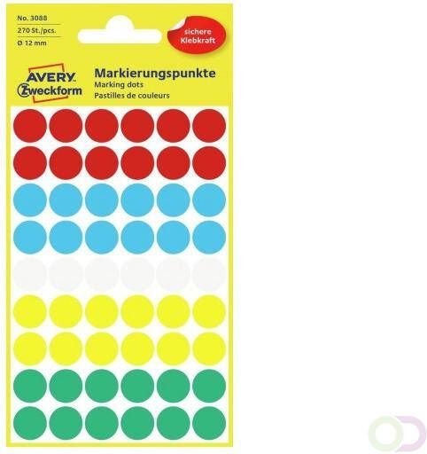 Avery Zweckform Avery Ronde etiketten diameter 12 mm geassorteerde kleuren 270 stuks